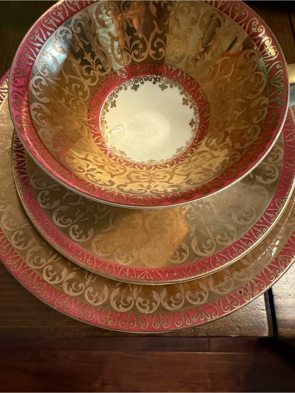 Vintage Heinrich Winterling Bavaria Crown W 3-Piece Porcelain Set – Coral Red &